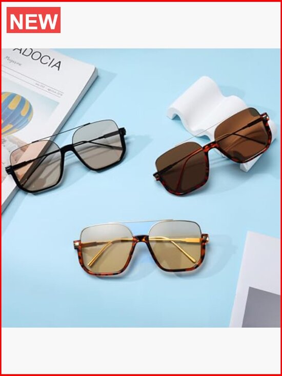 3 Pcs Retro Oversized Aviator Sunglasses Semi Rimless UV Protection main image 5